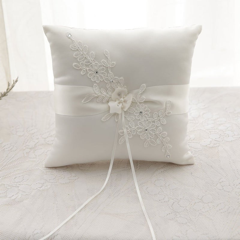 Bodosac Awtlife Flower Wedding Ring Pillow Ivory Cushion Bearer for Beach Wedding 8.26 Inch - Image 3